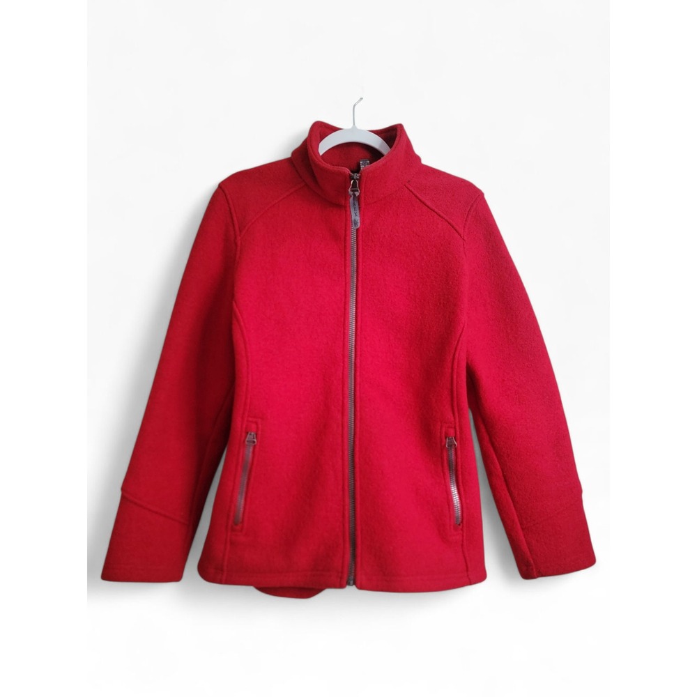 IBEX 100% Wool Red Full Zip Jacket Mock Neck Size Large Women's Made in USA
